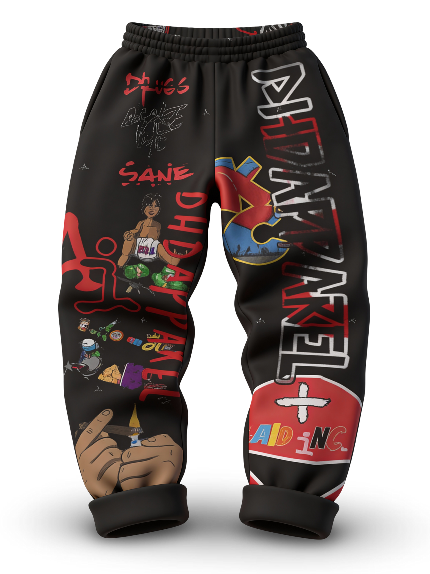 DHD STAMPS Harem Sports Pants All BLACK