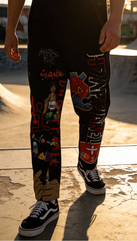 DHD STAMPS Harem Sports Pants All BLACK