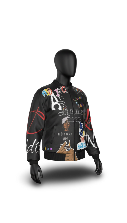 All Black Everything Bomber Jacket With with Sleeve Pocket